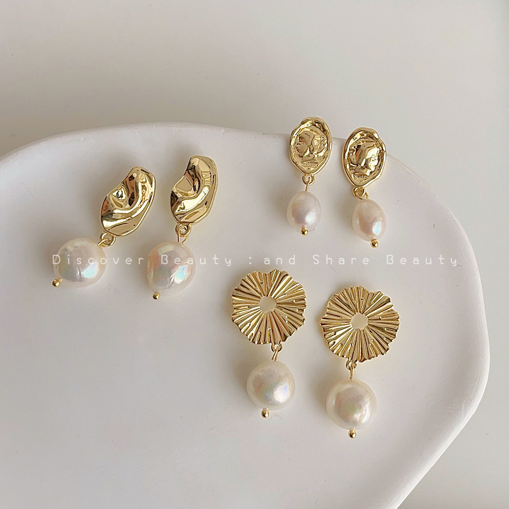 Pearl Stud Earrings - DIY aksesuarları Fransız retro barok doğal